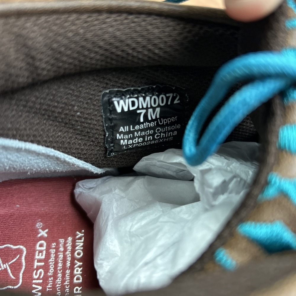 Twisted X Women Chukka Driving Moccasin Brown Turquoise Diamond Pattern 7 M - Picture 7 of 10